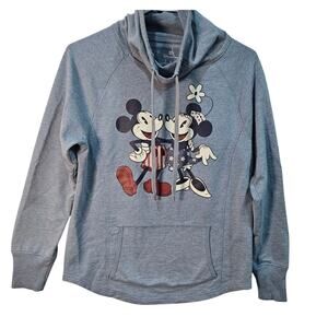 Disney Parks Blue Mickey and Minnie Mouse Mock Hoodie Kangaroo Pocket Size Small